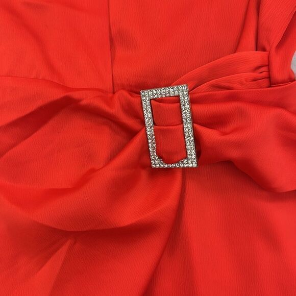 House of harlow red satin rhinestones trim wrap mini dress M - Picture 2 of 14